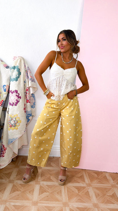 Sweet Pea Polka Dot Barrel Pants, Yellow