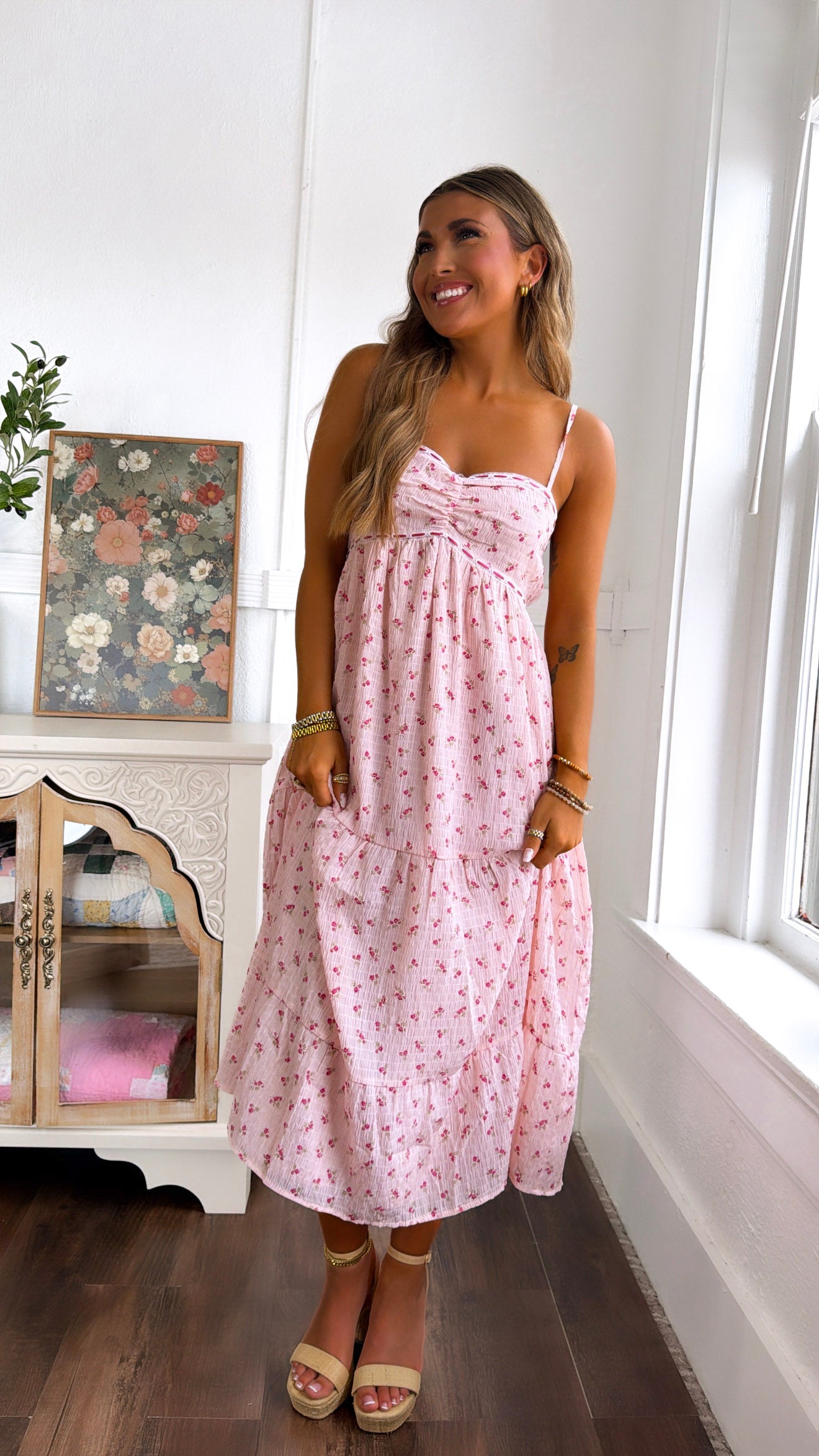 Strawberry Dream Floral Dress, Pink