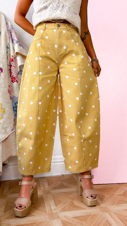 Sweet Pea Polka Dot Barrel Pants, Yellow