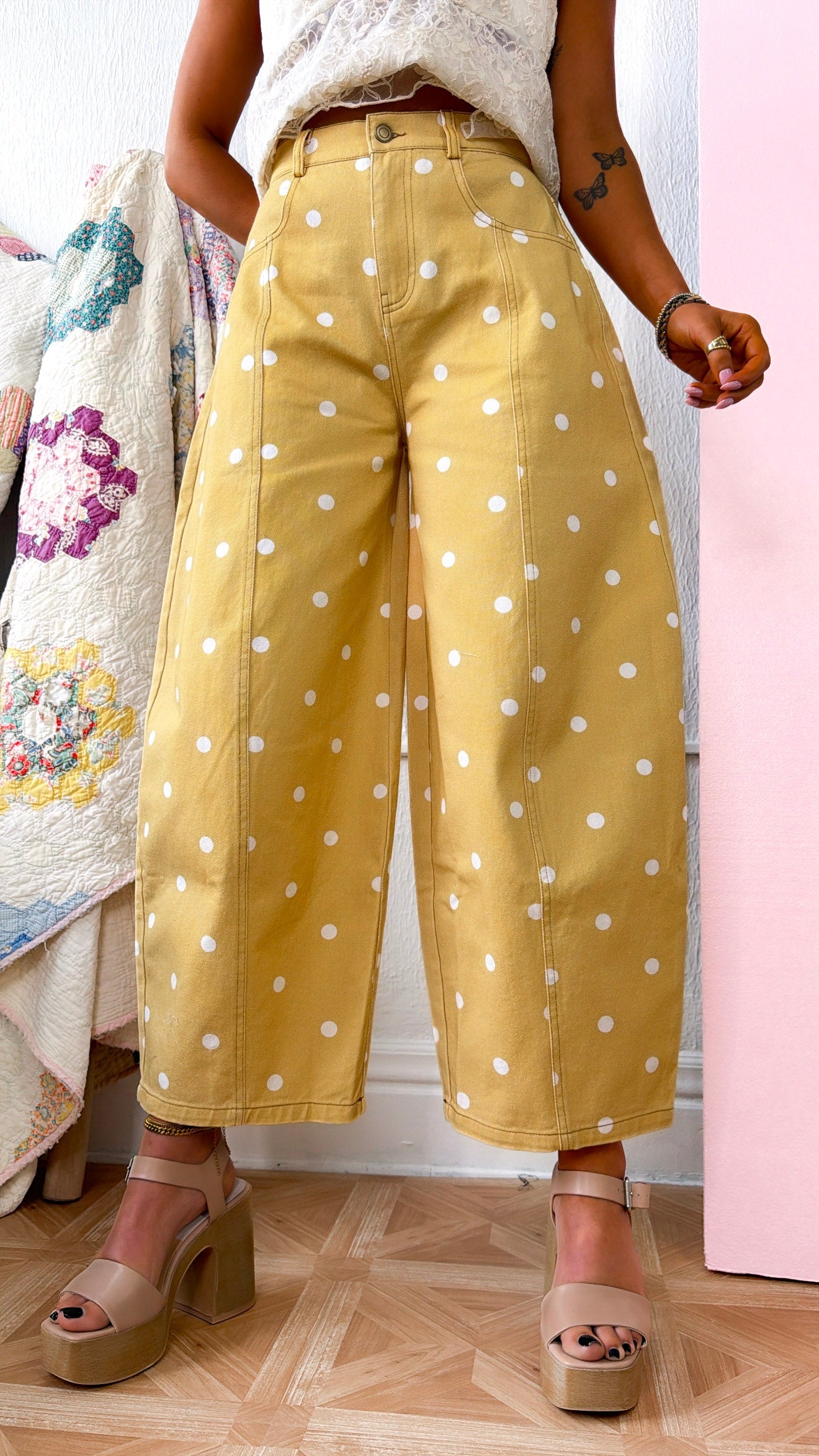 Sweet Pea Polka Dot Barrel Pants, Yellow
