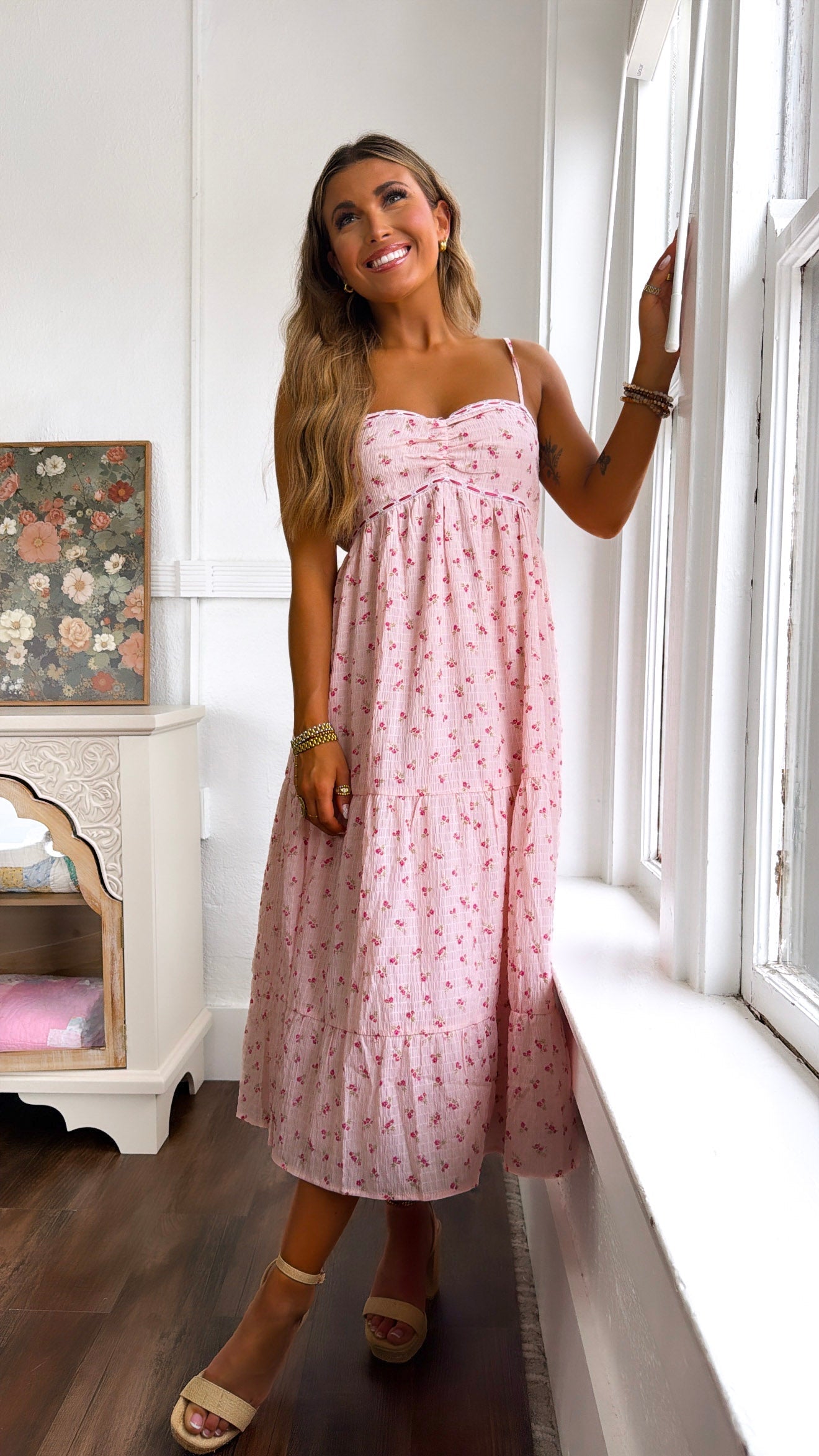 Strawberry Dream Floral Dress, Pink