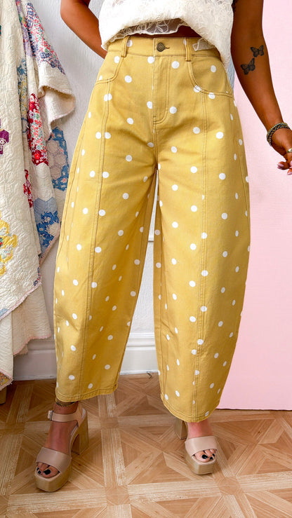 Sweet Pea Polka Dot Barrel Pants, Yellow
