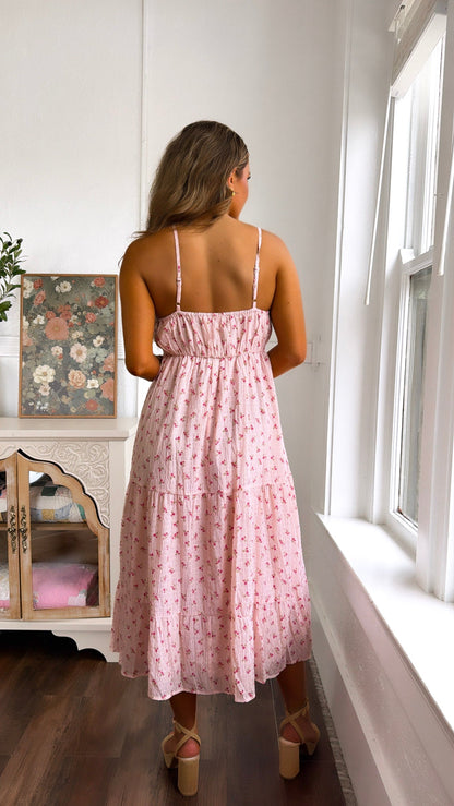 Strawberry Dream Floral Dress, Pink
