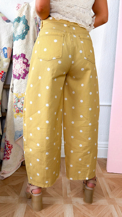 Sweet Pea Polka Dot Barrel Pants, Yellow