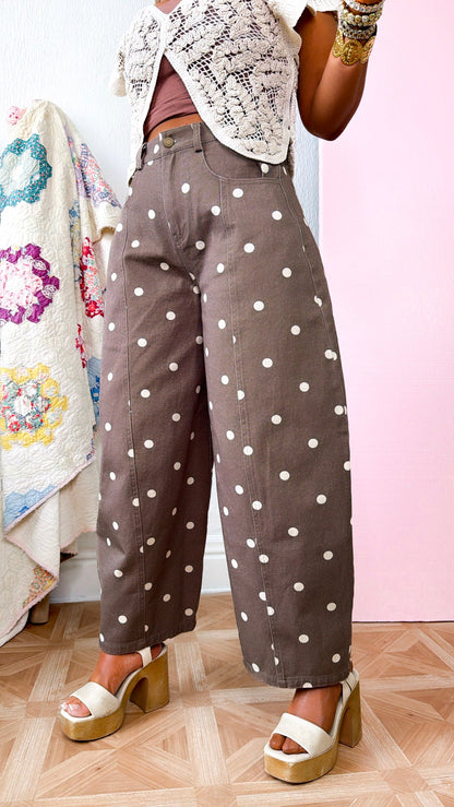 Sweet Pea Polka Dot Barrel Pants, Brown