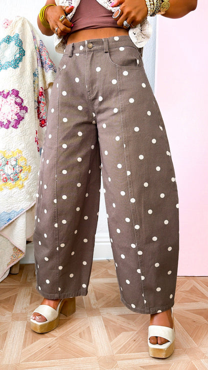 Sweet Pea Polka Dot Barrel Pants, Brown