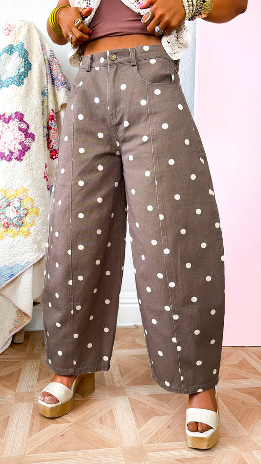 Sweet Pea Polka Dot Barrel Pants, Brown
