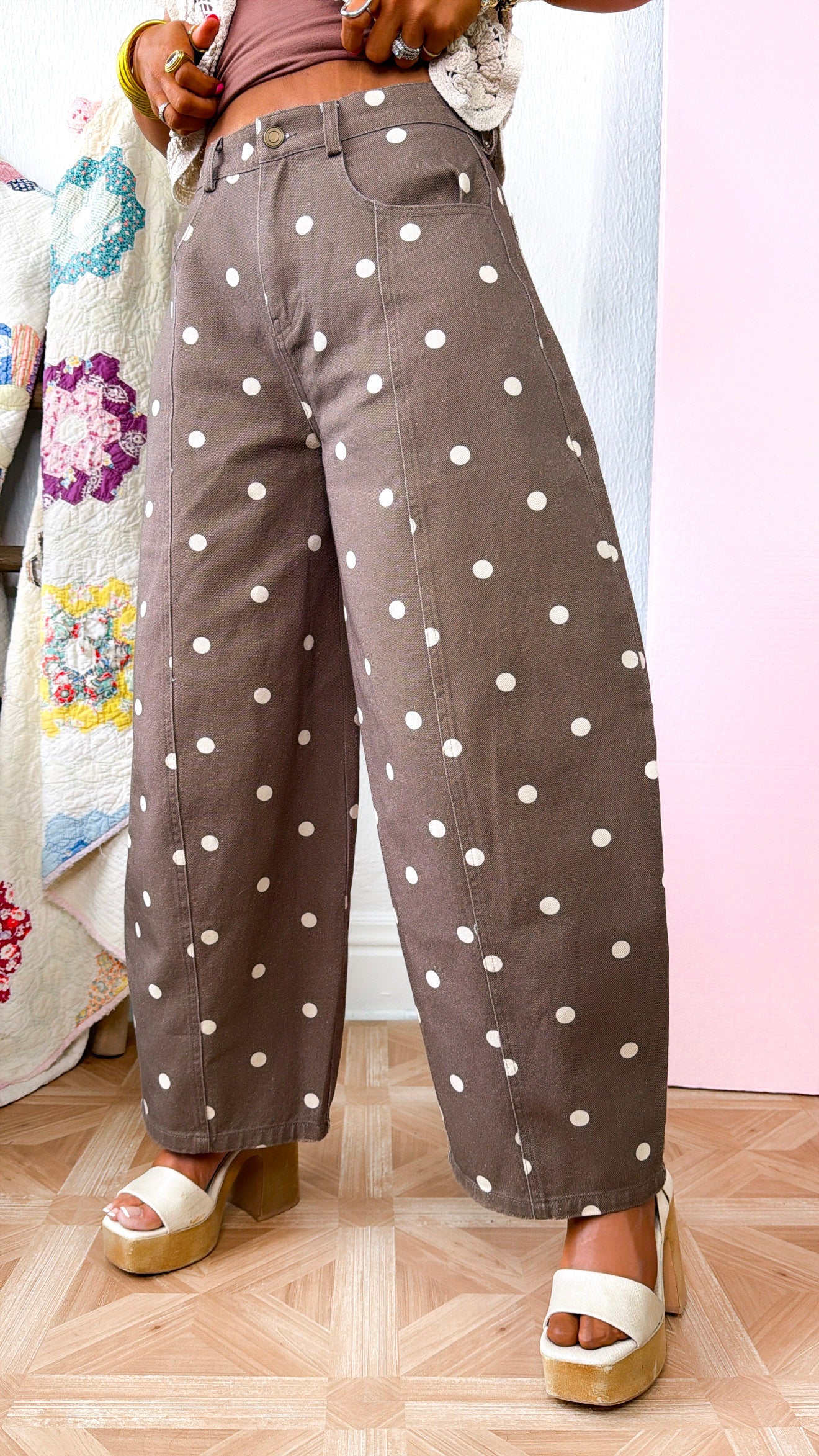 Sweet Pea Polka Dot Barrel Pants, Brown