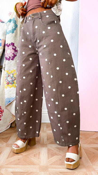 Sweet Pea Polka Dot Barrel Pants, Brown