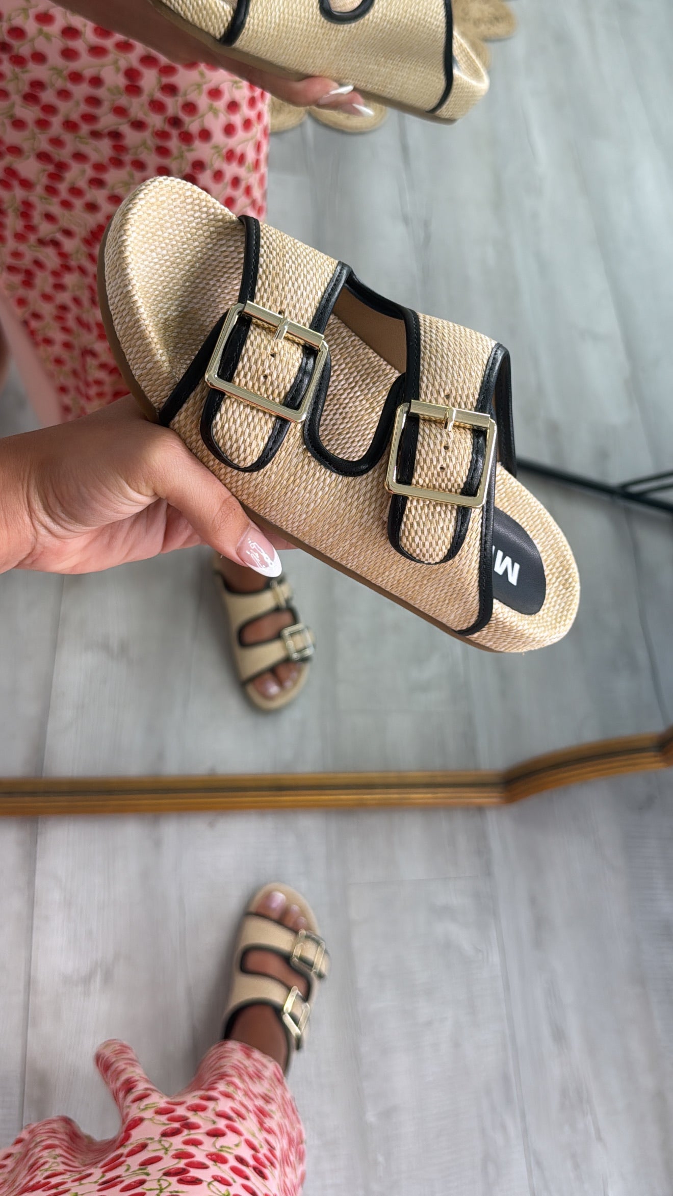 Sunwoven Buckle Strap Sandal, Black/Natural