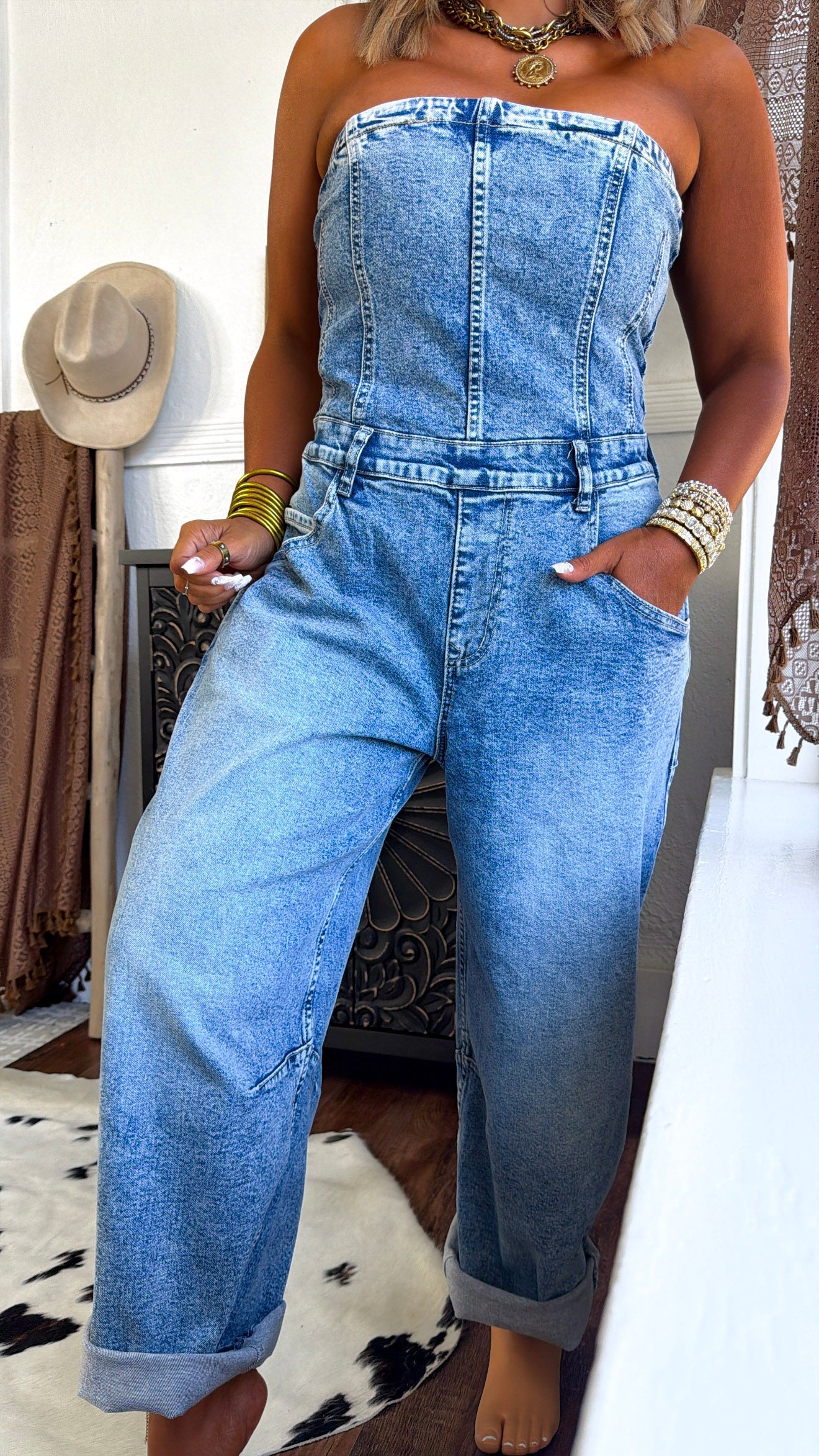 Washed Denim Overalls, Denim
