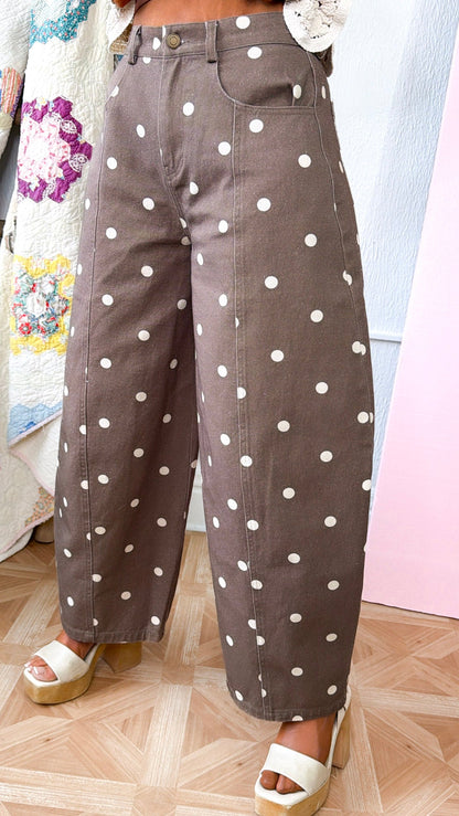 Sweet Pea Polka Dot Barrel Pants, Brown