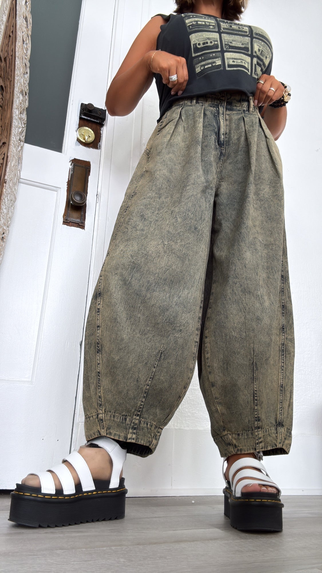 Washed Barrel Pants, Denim