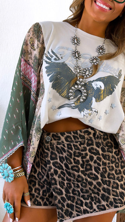 Relaxed Sleeve Free Bird Tee, Olive