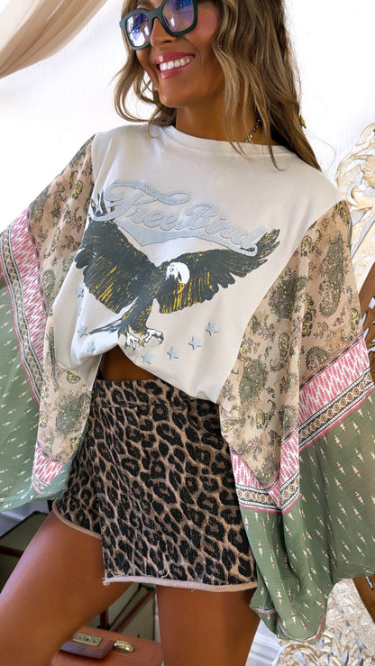 Relaxed Sleeve Free Bird Tee, Olive