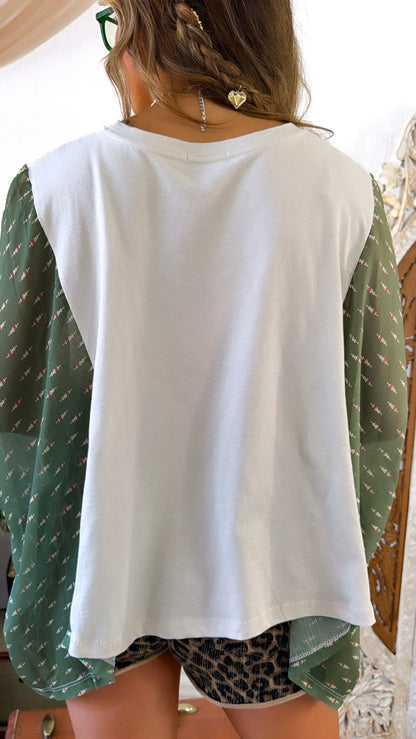 Relaxed Sleeve Free Bird Tee, Olive