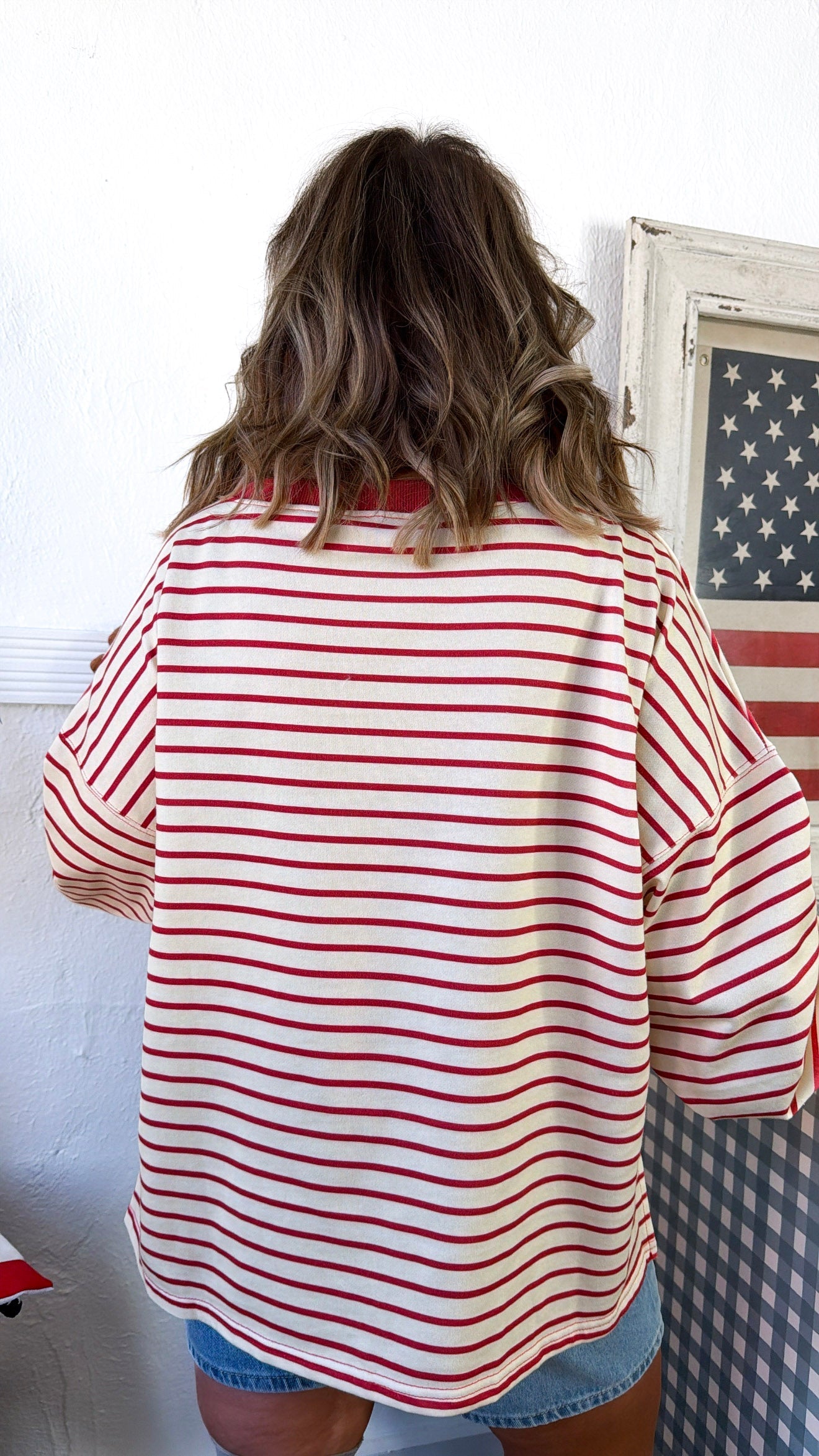 Striped USA Sweatshirt, Red/Cream