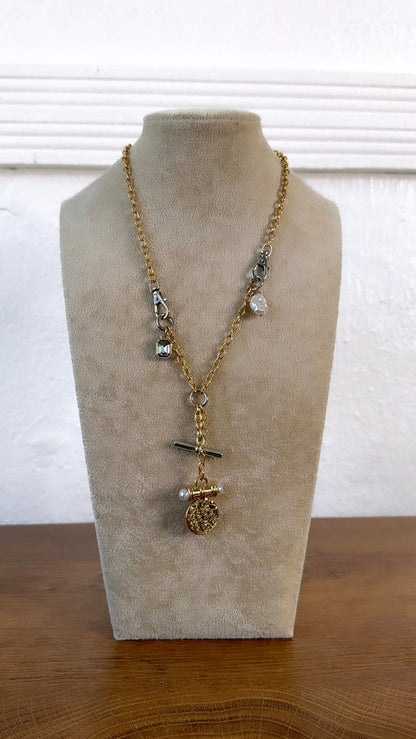 Vintage Coin Pendant Toggle Necklace