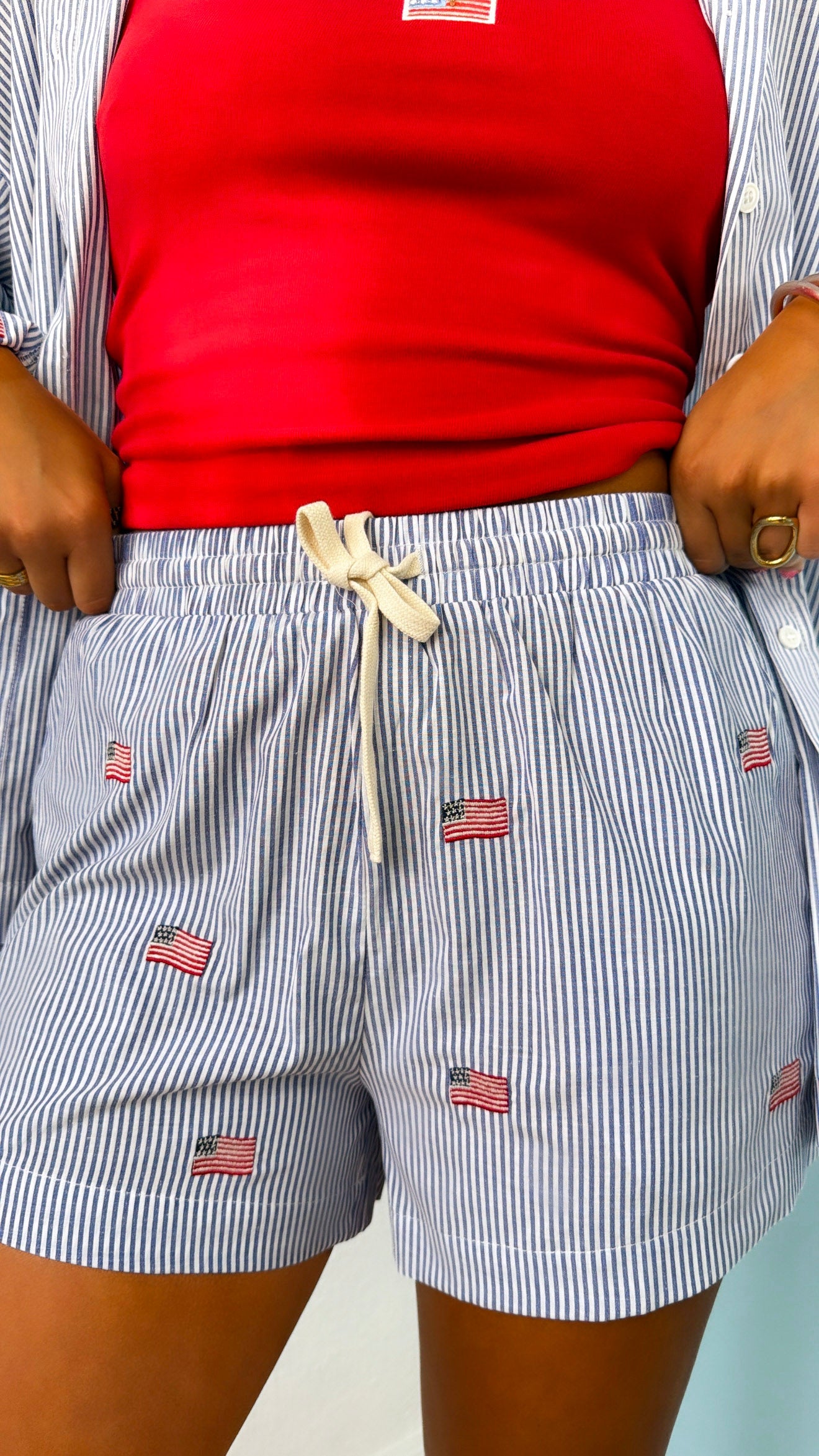 Stripe American Shorts, Navy/White