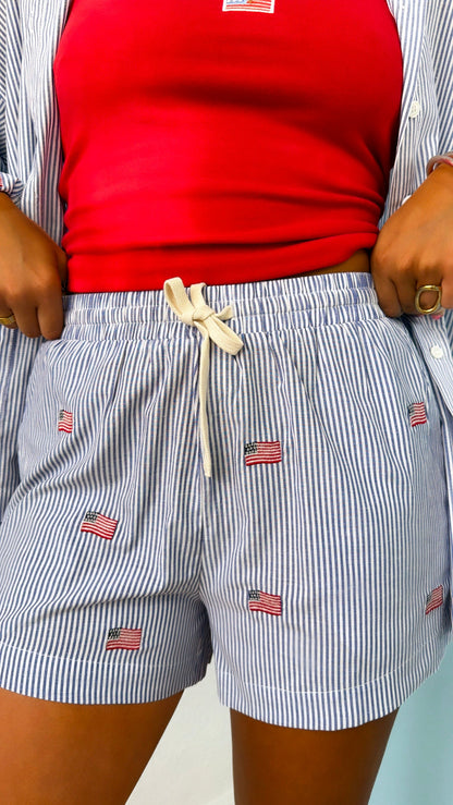 Stripe American Shorts, Navy/White