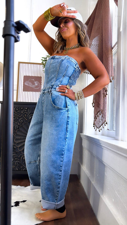 Washed Denim Overalls, Denim
