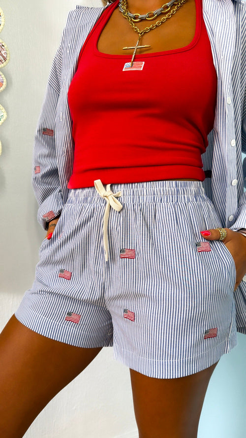 Stripe American Shorts, Navy/White