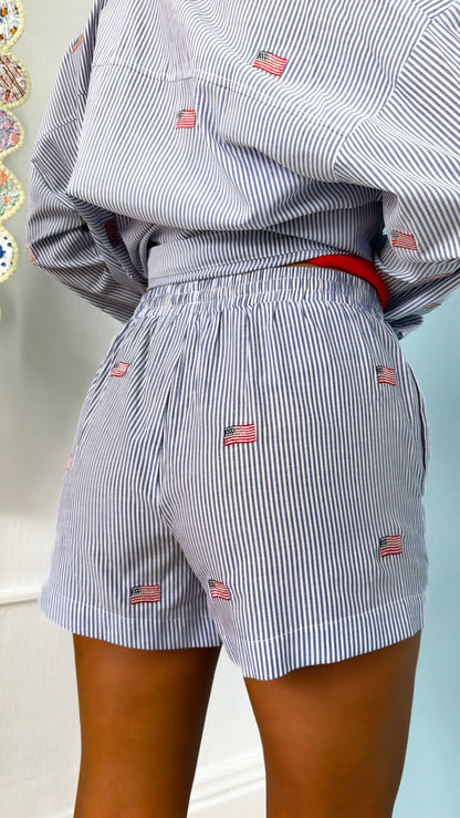 Stripe American Shorts, Navy/White
