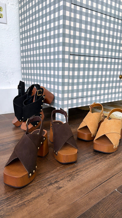 Suede Studded Heel, Chocolate