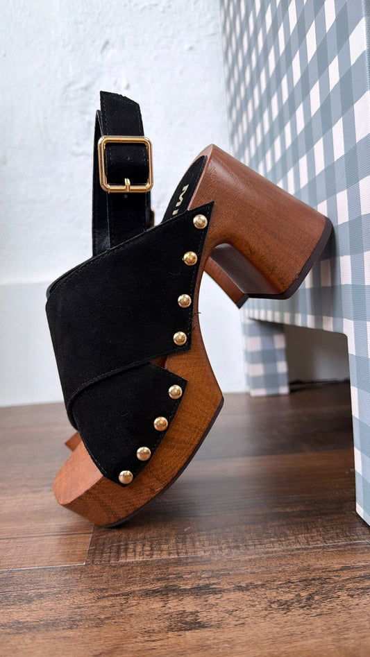 Suede Studded Heel, Black