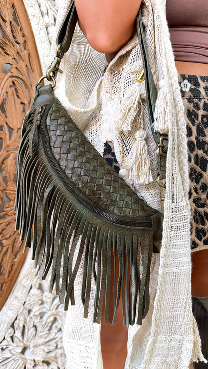 Revival Fringe Fanny Pack, Boho Emerald