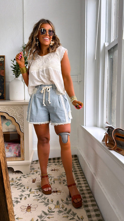 Soft Focus Tie Shorts, Denim