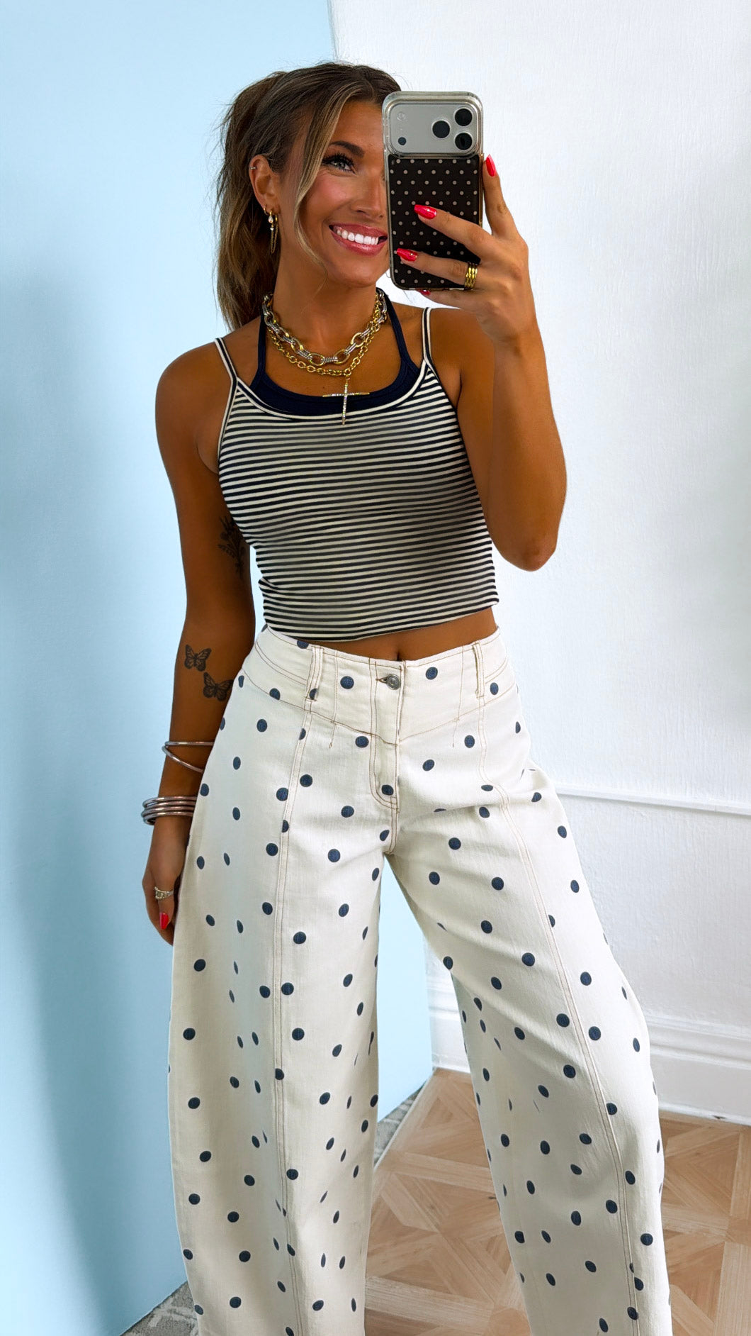 Two Toned Halter Tank, Navy/Cream