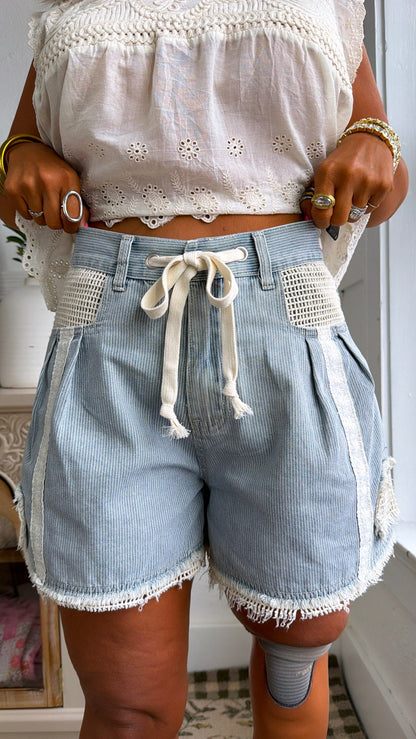 Soft Focus Tie Shorts, Denim