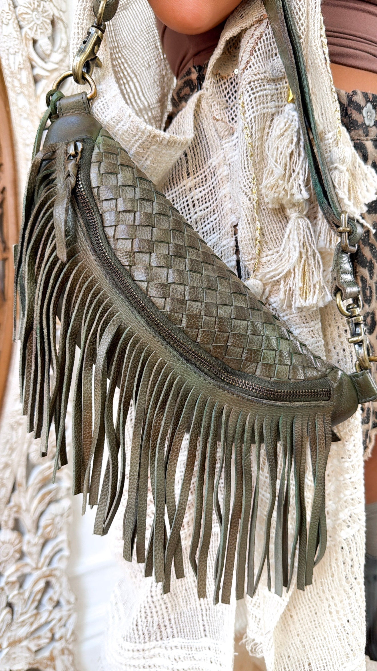 Revival Fringe Fanny Pack, Boho Emerald