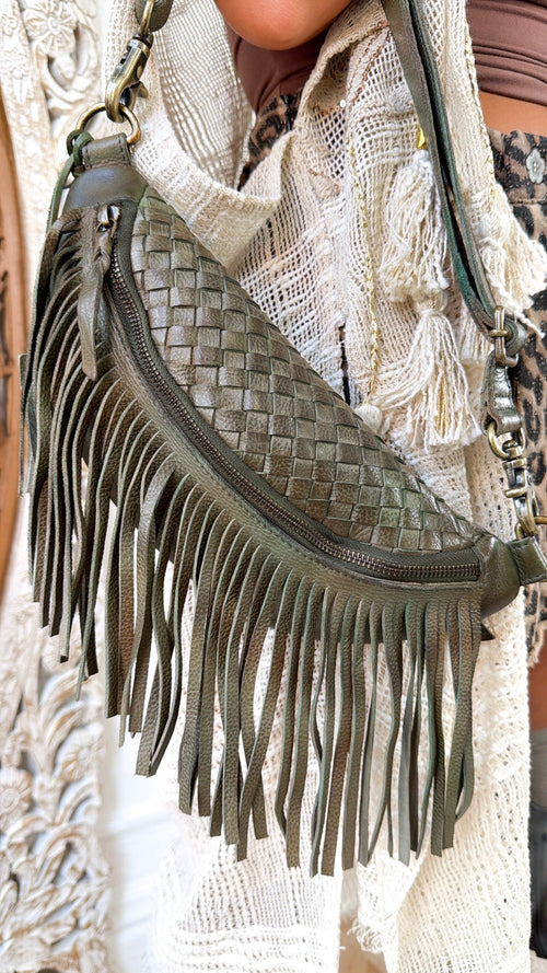 Revival Fringe Fanny Pack, Boho Emerald