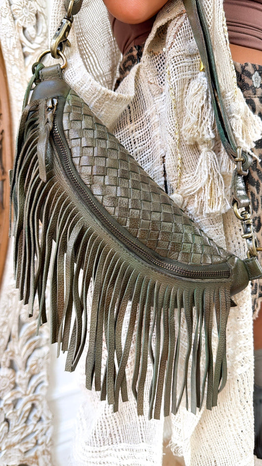 Revival Fringe Fanny Pack, Boho Emerald