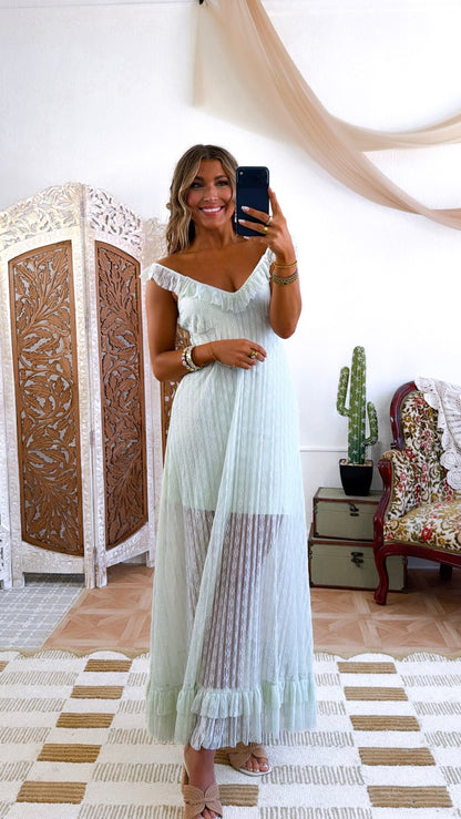 Semmi Ruffle Maxi Dress, Sage