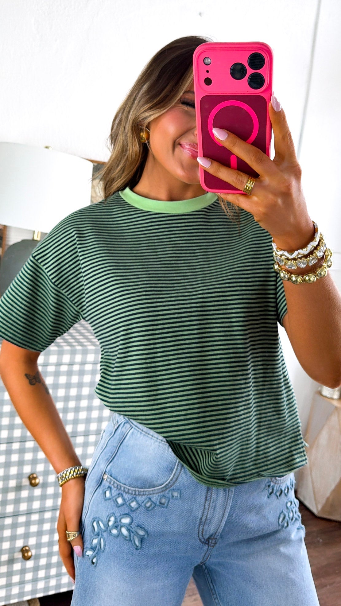 Sugar Stripe Tee, Sage