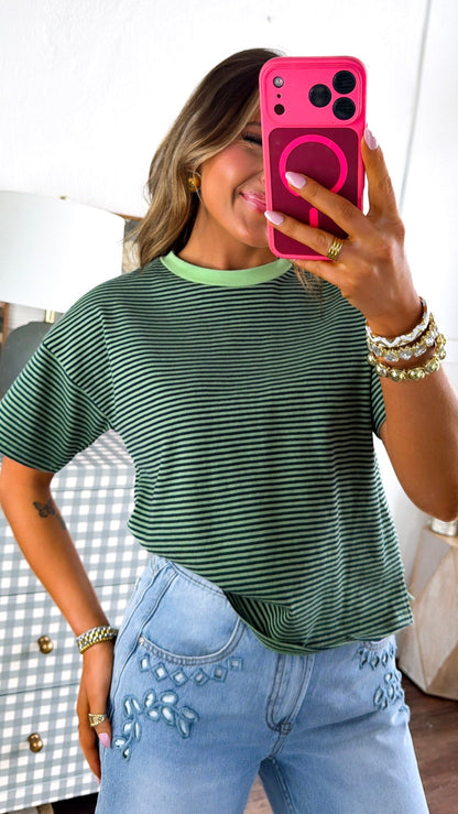 Sugar Stripe Tee, Sage