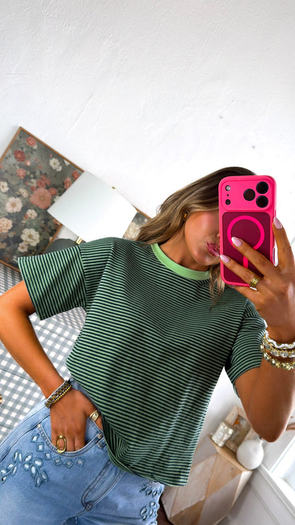 Sugar Stripe Tee, Sage