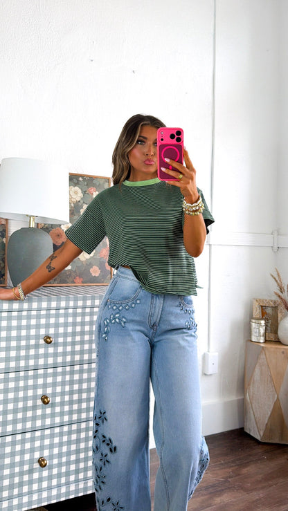 Sugar Stripe Tee, Sage