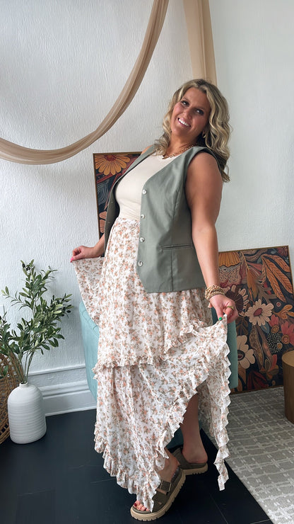 Sweet Melody Floral Print Midi Skirt, Cream