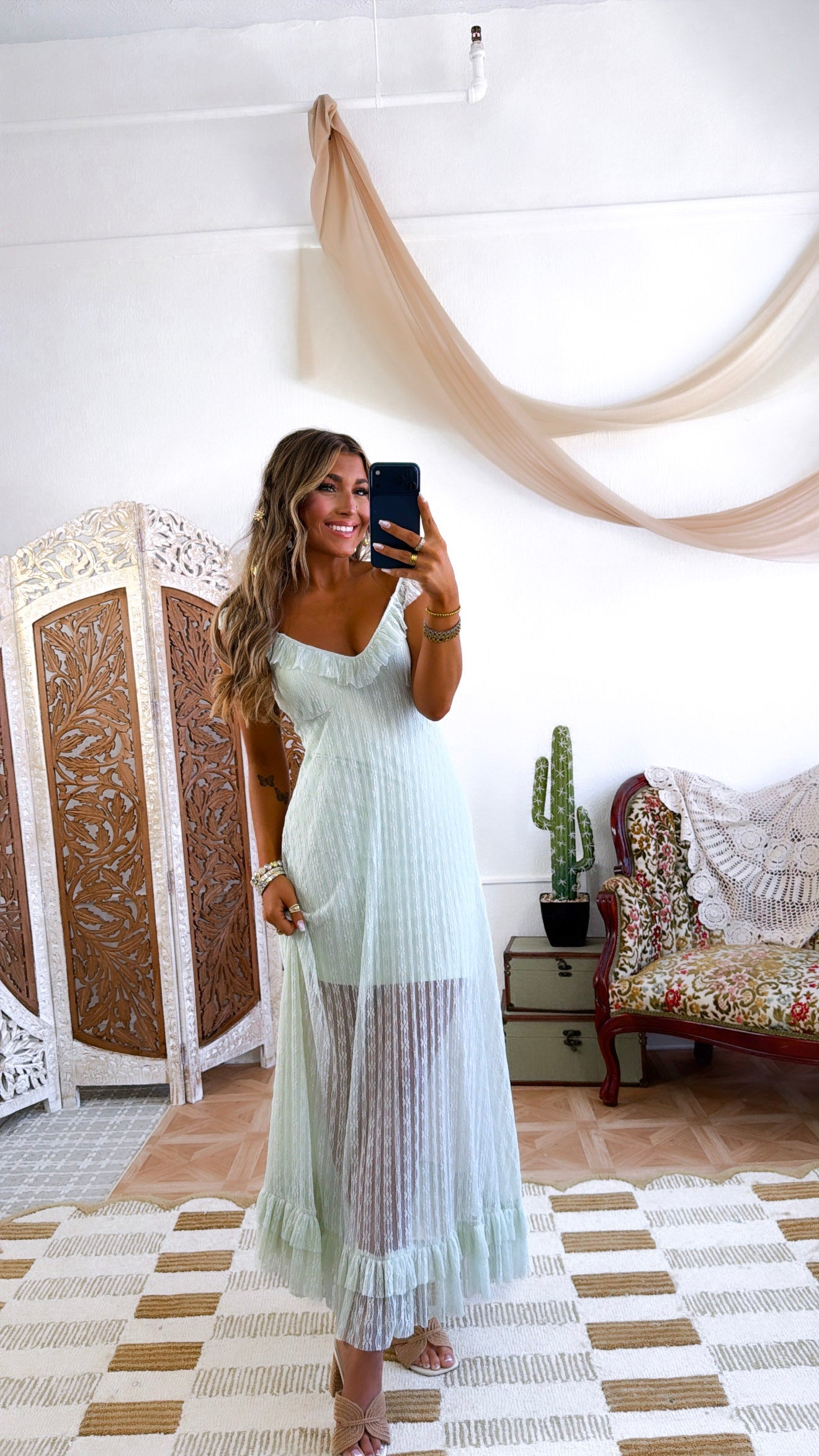 Semmi Ruffle Maxi Dress, Sage