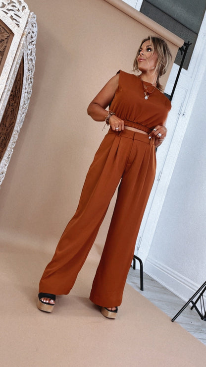 Tank and Trouser Pant Set, Brown