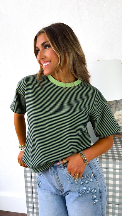 Sugar Stripe Tee, Sage