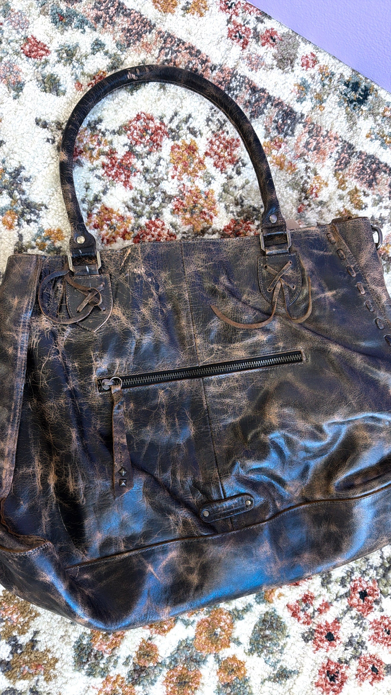 Rockaway Leather Tote, Black Luxe