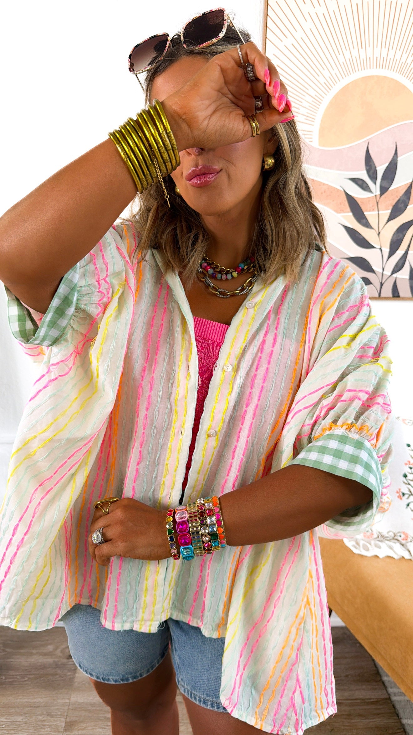 Sherbet Skies Stripe Top, Ivory Multi