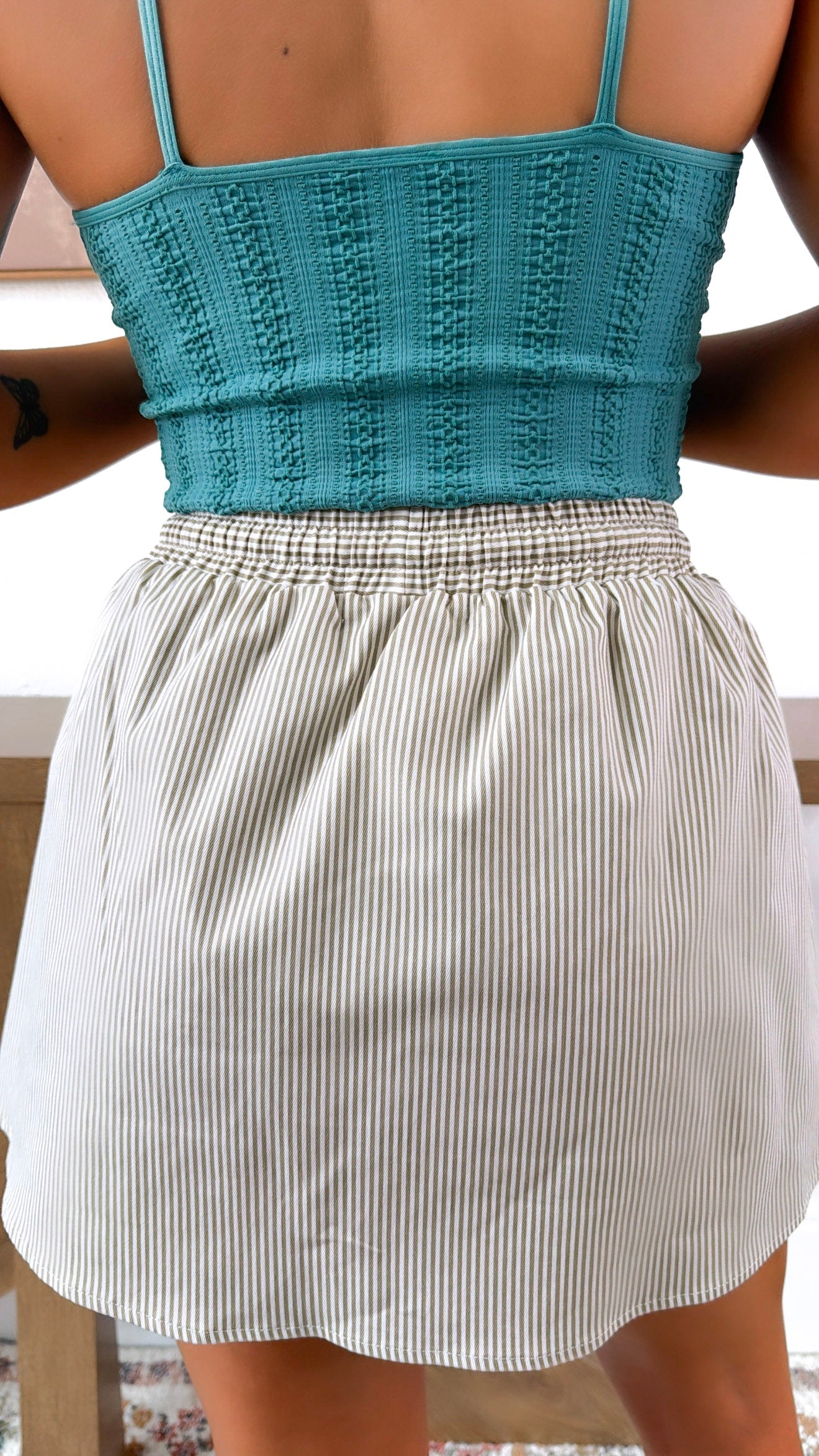 Sea Side Stripe Skirt, Taupe/White