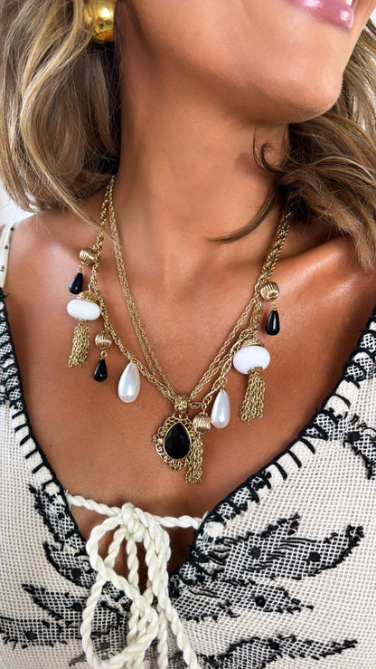 Vintage Layered Necklace, Gold/Black