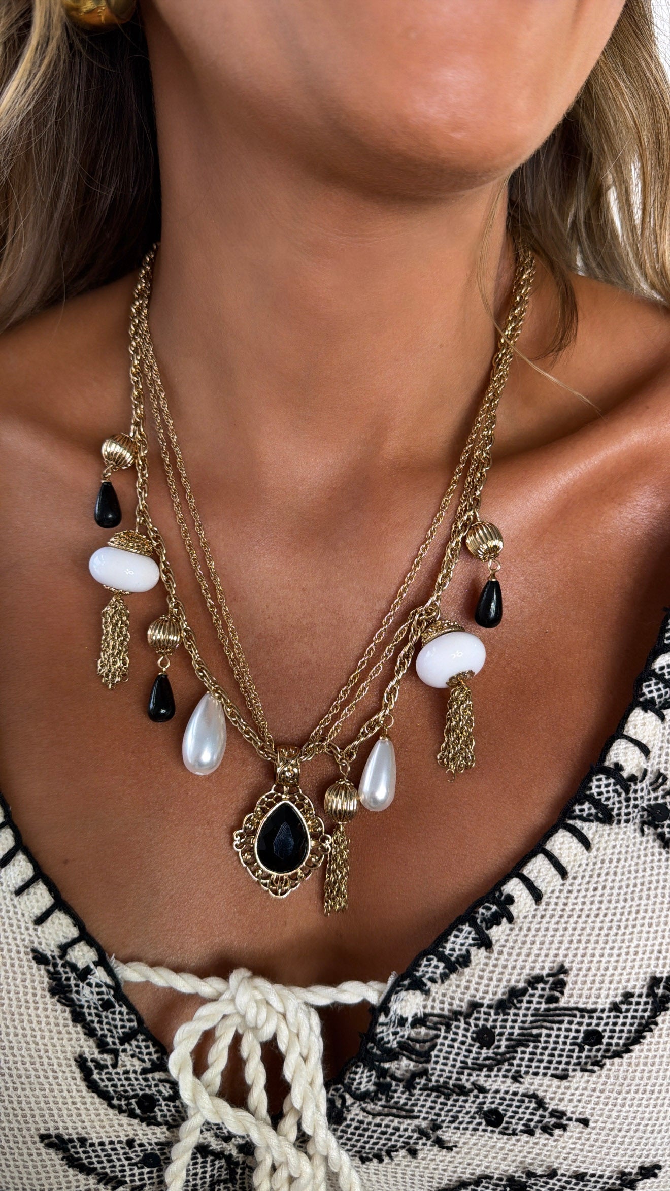 Vintage Layered Necklace, Gold/Black